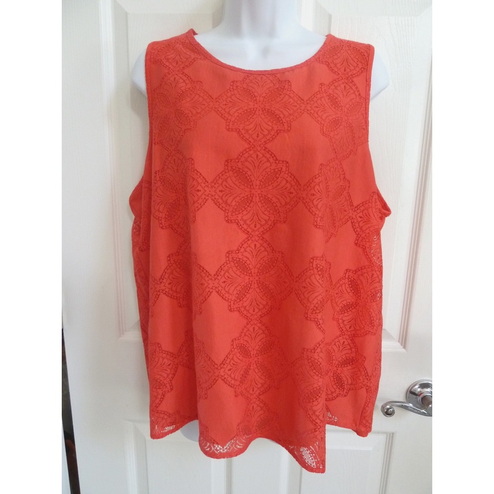 Vince Camuto XL Sleeveless Top Lined Lacy Pullover Office Career Blouse Pink